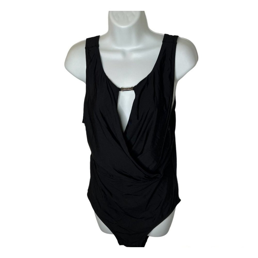 Calvin Klein $108 High Neck Tummy Control One Piece Swimsuit Black Size 16 - Picture 2 of 7